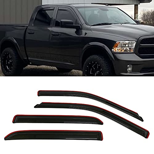 Photo 1 of in-Channel Style Smoke Window Sun Rain Visor Vent Guard Deflector Shade Fit for 2009-2018 Dodge Ram 1500 Crew Cab