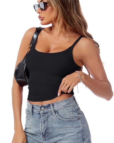 EVELIFE Women Tank Top Basic Vest Square Neck Cami Tops Rib Summer Camisole NO Padded Black XS - Image 2