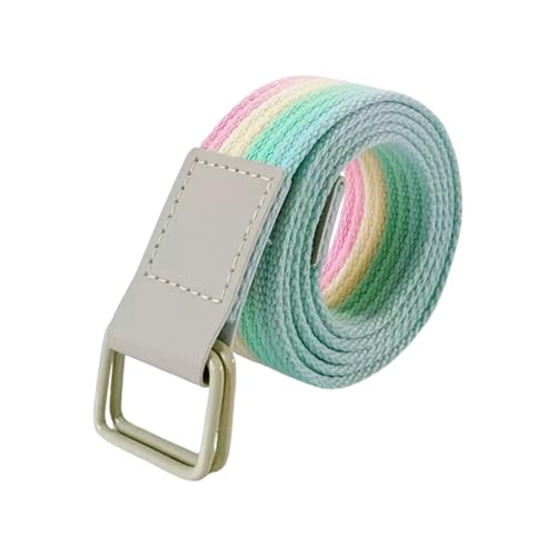 Colorful Rainbow Canvas Belt with Double Square Ring Buckle for Men Women Girls Causal Belt