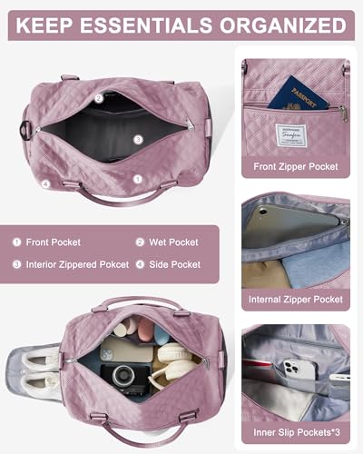 Gym Duffle Bag for Women with Shoe Compartment Waterproof Travel Tote Bags Personal Item Carry On Weekender Overnight Bags with Toiletry Bag Swimming Yoga Bags Hospital Holdalls Purple - Thumbnail 7
