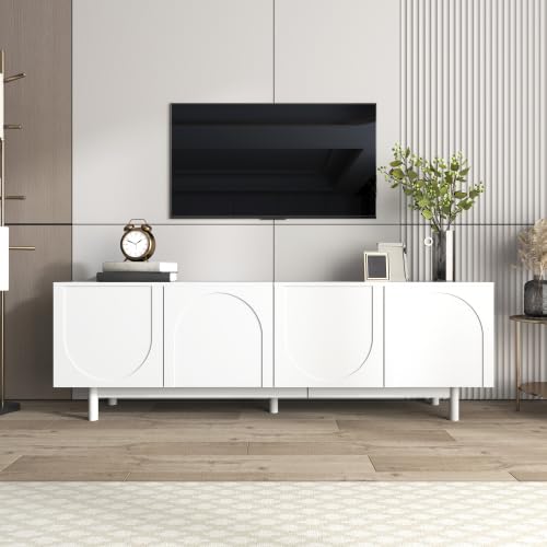 Merax Modern White TV Cabinet, 175cm TV Stand Cabinet with Adjustable Shelves, Luxury Lowboard TV Furniture in Minimalist Style