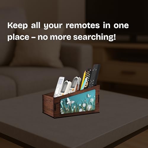 Image of Multipurpose Wooden Remote Stand Organizer with 3 Compartments, Premium Engineered Wood Desk Organizer for TV /AC Remotes, Stationery, Charger, Home & Office Use (Dark Walnut)