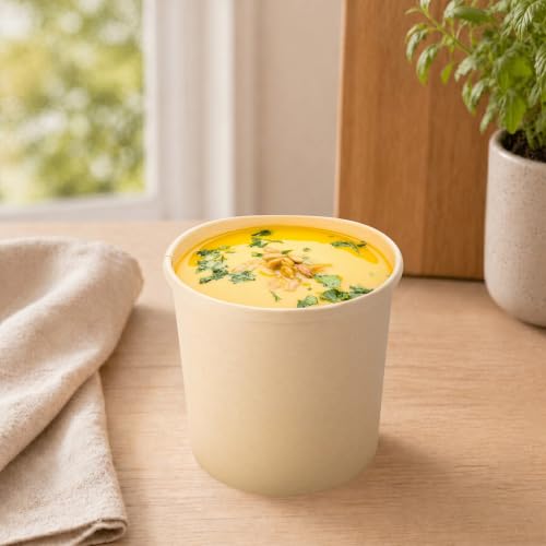 Bio Tek 12 Ounce Disposable Soup Cups, 25 Microwavable Paper Soup Cups - Vented Lids Sold Separately, Hot and Cold Foods, Bamboo Paper to Go Soup Containers, for Desserts Or Treats - Restaurantware by Restaurantware - Used condition - Image 3