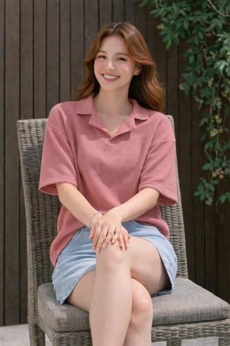 Image of Zilcon Oversized Tshirts for Women V-Neck Summer Short Sleeve Casual Loose Top