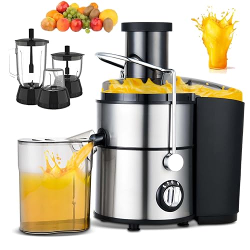 Exprimidor eléctrico y licuadora con tolva de alimentación de 65 mm, extractor centrífugo de 2 velocidades para frutas, verduras y cítricos