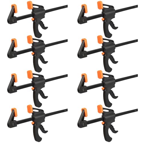8 Pack 8 Inch F Bar Clamp, Medium Duty 160lbs One Handed Clamps/Spreader, Bar Clamps for Woodworking, Crafting, by GENHA