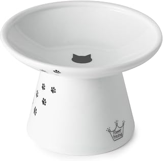 Necoichi Raised Cat Food Bowl – Ceramic Elevated Cat Bowl for Whisker & Neck Fatigue, Dishwasher Microwave Safe – Non-Slip & Anti Vomiting Ergonomic Design (Cats, Extra Wide)