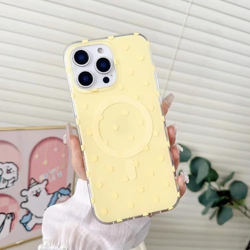 Coque iPhone 16 Pro jaune rigide en TPU transparent à pois avec charge sans fil