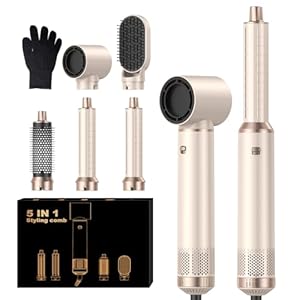 Hair Styler Set, Hairstyler 5 in 1, föhn 5 in 1 Haarstyler Mit Rundbürstenföhn Haarstyler Warmluftbürste Föhn Lockenstab Luft Thermal Brush Für Glätten, Trocknen, Volumen, Locken