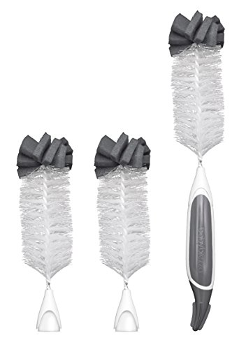 Baby Brezza 3 Piece Baby Bottle Wire Cleaning Brush - Eco Friendly, Removable Brushes - Same Handle, Easily Replace Brushes - Includes Handle and 3 Brush Heads, Grey