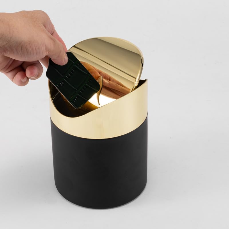 Image of Trash Can, Stainless Steel Small Garbage Can Trash Bin Countertop Trash Can with Swing Lid for Home Office Kitchen Gold
