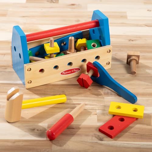 Melissa & Doug - Tragbarer Werkzeugkasten - 24-teiliges-Holzspielzeug für kreatives Baurollenspiel, für Kinder ab 3 Jahren
