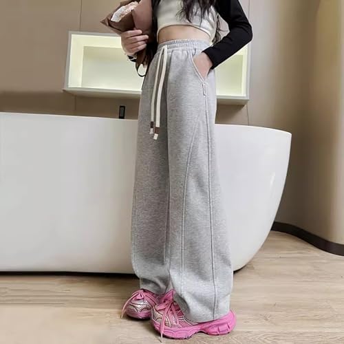 Teen Girls Stylish Straight Sweatpants Baggy Elastic High Waist Solid Color Sport Pants Casual Comfy Soft Trouser2