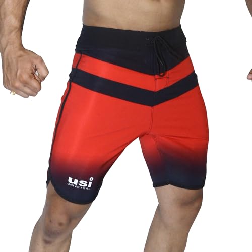 Image of USI Universal Shorts for Men, 411PT Triangle Physique Board Shorts, Fitness Shorts, Polyester Elastane Construction, Hook Loop Fly (Large, Red)