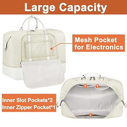 Image of Travel Weekender Bag for Women, Overnight Bag with Shoe Compartment Oversized Travel Duffel Bag Carry On Tote 21 inch, J-Beige Diamond 3pcs, Large, Weekender Bag