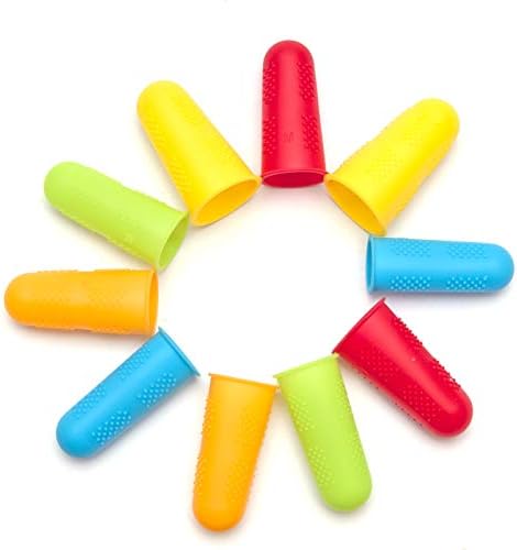 10PCS (5 Colors, 3 Sizes) Silicone Finger Sleeves, Silicone Finger Protectors, Non-Slip Anti Scalding Finger Cap, Hot Glue Gun Finger Guards for Sewing, Wax, Gardening, Adhesives Ect. With Particles.