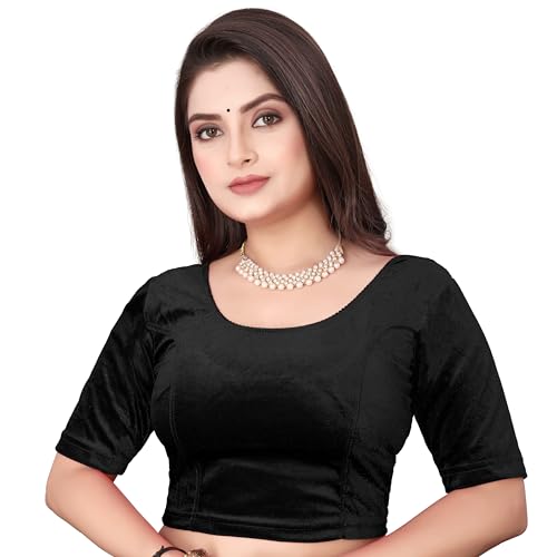 Image of SEEANS Velvet Fabric Readymade Full Stretchable Blouse for Women (Black, 41" to 45" Bust)