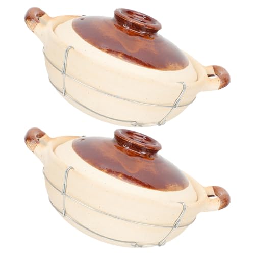 Amosfun Olla de Barro Pequeña Persona con Mango, Cazuela Resistente al Calor de Arcilla para Horno y Estofado, Utensilios de Cocina de Barro para Arroz y Guisos, Juego de 2 Piezas, 0.5l,
