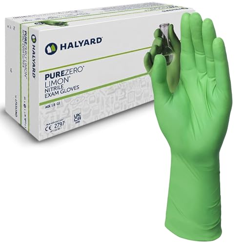 HALYARD PUREZERO LIMON-XTRA Nitrile Exam Gloves, 12 Inches Length, 4.7 Mil, Laboratory, Research Environment, Clean Area Use, Green, XS (Box of 100)