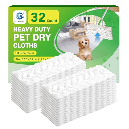 GLIMGLINT Heavy Duty Dry Sweeping Cloths Compatible with Swiffer Sweeper, Disposable Duster Mop Pads Refills for Floor Cleaning, Pet Hair, Dust and Dirt, Dry Cloths for Wood Floors, 32 Count