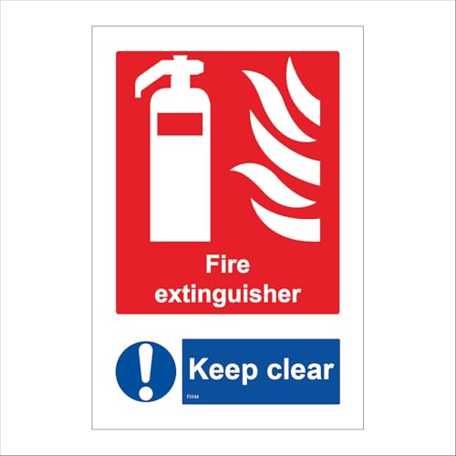FI144 Fire Extinguisher Keep Clear Sign Emergency Hydrant Raise Alarm Office 200mm x 300mm Sticker/Sav - White Background