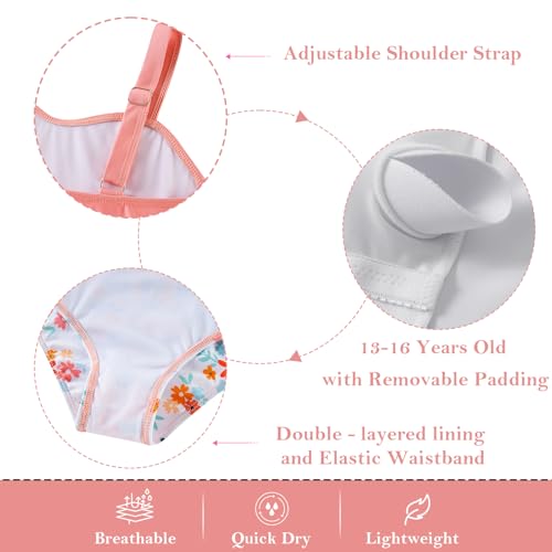 Image of Funnycokid Girls Bathing Suits One Piece Swimsuit with Cover Up Kids Swim Suit Size 8-16