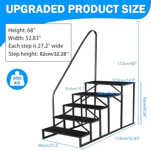 5 Stufen Trittstufe mit Griff, RV Trittleiter|Poolleitern|Stufen im Freien Haustiertreppe, Standtreppe Hocker Kinder aus Stahl Max 300kg, Haushaltsleiter für Spa/Hof/Mobile Home