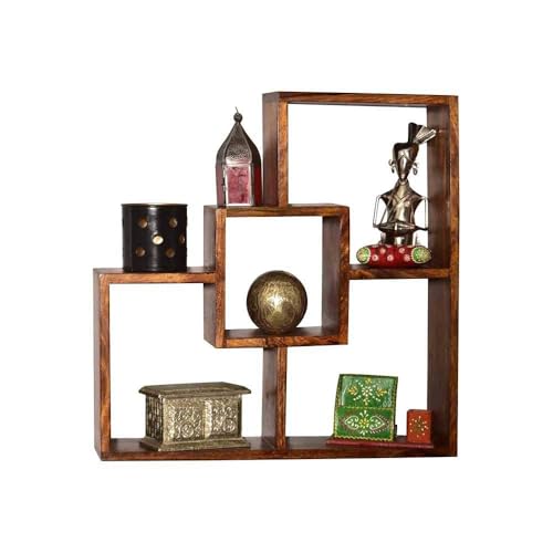Image of Sheesham Wood Wall Decor Floating Shelf Display Rack Decorative Hall Decor for Living Room Home Furniture (Natural Finish)