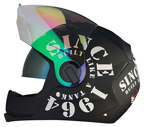 Image of Steelbird SBA-2 Tank 1964 Dual Visor Helmet Fitted with Outer Clear Visor and Extra Outer Night Vision Visor in Matt Finish (Medium 580MM, Black /White)