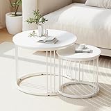 Garden 4 you Couchtisch Rund, Satztisch 2er Set, Wohnzimmertisch Modern, Couchtisch aus Holz, Beistelltisch Set Rund, Kaffeetisch, Sofatisch, Tischkombination fürs Wohnzimmer Büro Balkon (Weiß)