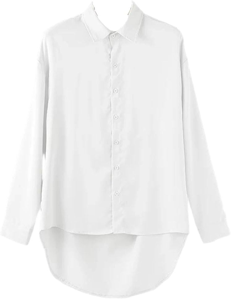 Men Spring Patchwork See-Through Lapel Long Sleeve Shirt Loose Casual Top