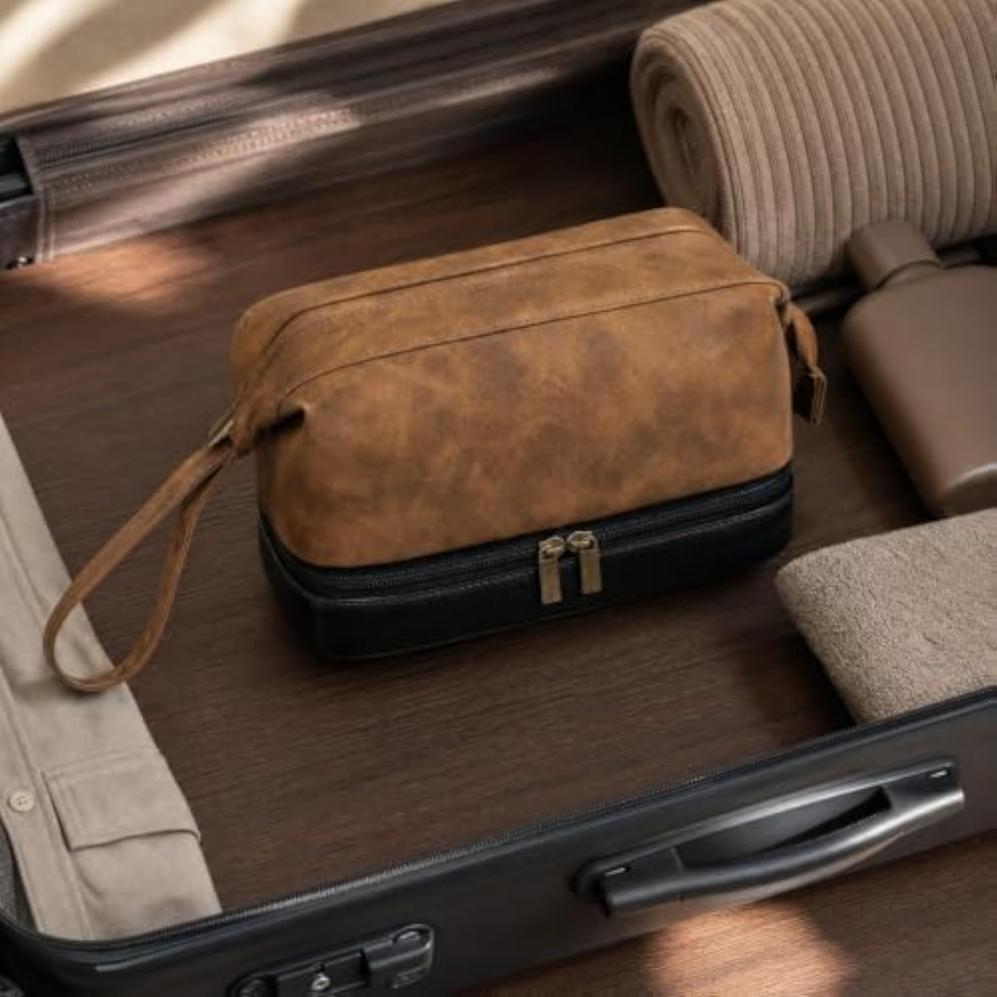 Zippered PU Leather Toiletry Bag, Travel Essential