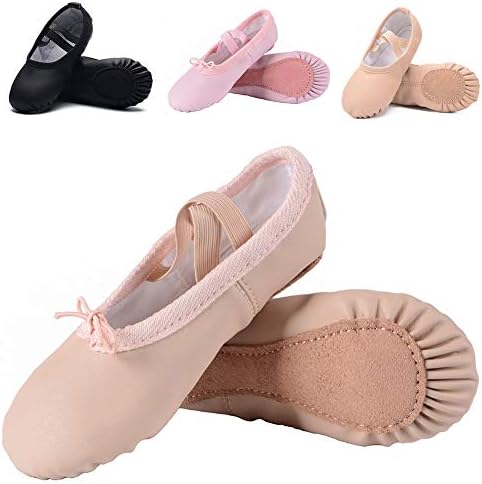 Ruqiji Leather Ballet Shoes for Girls/Toddlers/Kids/Women, Full Sole Leather Ballet Slippers/Dance Shoes