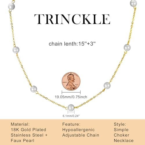 Trinckle Pearl Necklaces for Women, Gold Pearl Choker Single Pendant Necklace Layered Daisy Jewelry for Mothers Day Graduation, Prom Wedding Strands for Bride Bridesmaids as Beach Summer Accessories - View 6