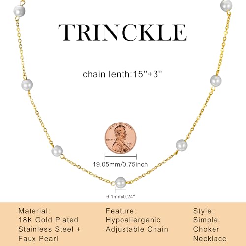 Trinckle Gold Pearl Necklace, 6 Mm Pearl Choker Necklace 15 In Pearl Necklaces For Women Dainty Gold Choker Adjustable Beach Jewelry Necklaces For Girls As Bride Bridesmaid Wedding Birthday Gifts thumb #3
