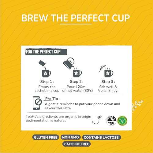 Image of TeaFit NO SUGAR Instant Turmeric Latte | Healing Haldi Doodh | 100 Sachets (1500gm) + Spoon | Get Good Sleep | Ayurvedic Remedy | Diabetic-Friendly | With Lakdadong Turmeric