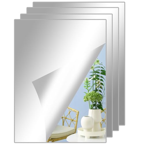 BNPHSIN 4 Pcs Stick on Mirrors for Walls, 30x20cm Self Adhesive Mirror, Acrylic Stick on Mirror Stickers, Flexible Tiles for Wall, Bathroom, Bedroom, Hallway Decoration(2mm Thick)