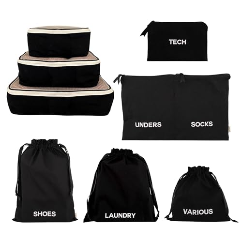 Bag-All Packing Cubes for Travel | Luggage Organizers for Suitcase | Travel Storage Cubes for Organizing | Luggage Organizer Bags | Traveling Essentials | Pack of 8 | Black