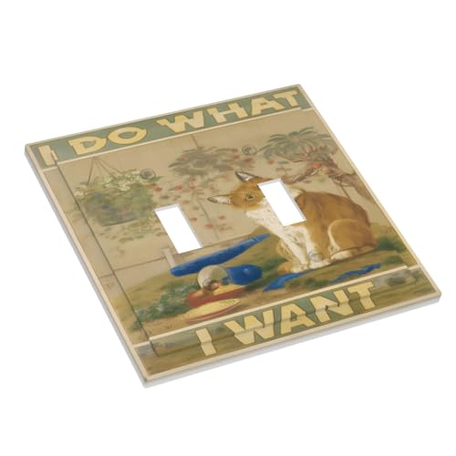 Decorative Light Switch Cover Plate Rustic Funny Cat Gardan Plant 2 Gang Wall Plate Oversized Double Toggle Two Switch Wall Cover Plate Dual Device Faceplate
