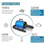 Hundefön Blower Sehr Leise 4.5 PS / 3200W Motor Einstellbare Geschwindigkeit, Hundepflege-Trockner-Gebläse mit 4 verschiedenen Düsen elastischem Schlauch und Pflegebürste… – Bild 2