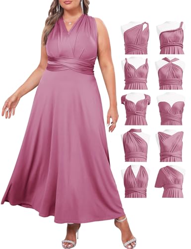 ZOMVA Plus Size Infinity Bridesmaid Dress with Bandeau Convertible Long Maxi Formal Evening Gown Prom for Wedding, Light Plum, Ankle Length, 3XL-5XL