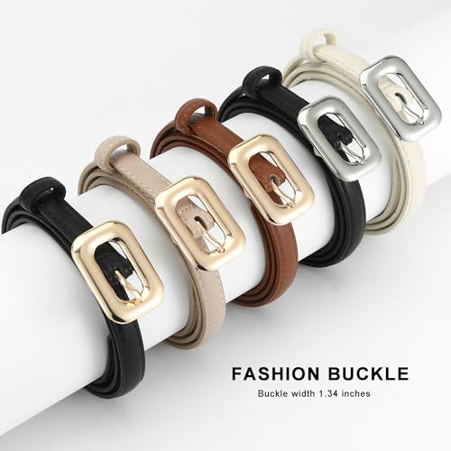 Earnda Thin Belt for Women Dress Jeans Fashion Faux Leather Skinny Waist Belts with Gold/Silver Buckle 0.51" Width4