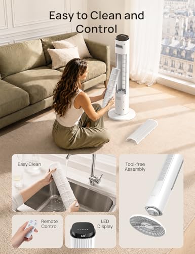 Image of ZAFRO Tower Fan for Bedroom, 37'' Cooling Fans with 4 Modes 6 Speeds, 26 ft /s Velocity, 28dB Quiet for Sleep, LED Touchpad & 12H Timer, 90 Oscillating Floor Fans that Blow Cold Air, White