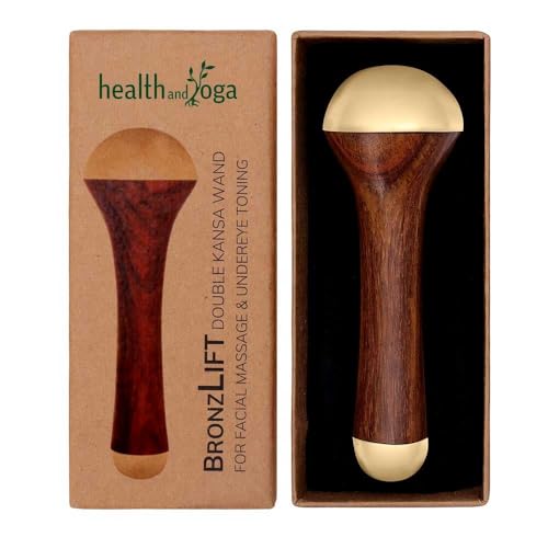 HealthAndYoga™ BronzLift Kansa Wand - Both Side Bronze Cap - Added Beauty Face Oil Vial - Ayurveda Face Yoga Beauty Tool - Facial, Neck & Under-Eye Massage – Toning and Sculpting (Double Dome)