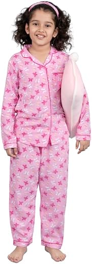 Tweeny Mini Girls Pure Rayon Nightwear | Night Dress for Kids Girls | Night Suit for Girls | Top Shirt &amp; Pyajama Combo Set...