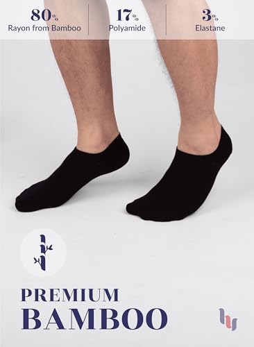 Hugh Ugoli Men Bamboo No Show Socks, Non Slip, Soft,Thin, Low Cut, Seamless Toe, Shoe Size: 11-13/8-11 6&12 Pairs3