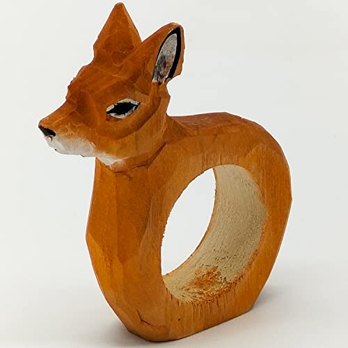 your castle Napkin Rings, Hand Carved, Animal Design, Deer, Fox, Rabbit, Set of 3, Made of Wood, Hand-Painted, Versatile - Image 2
