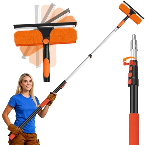 Jhkopqe 26FT Telescoping Window Squeegee Kit | 2-in-1 Professional Window Washer & Microfiber Scrubber with Extension Pole | High Reach Cleaning Tool for Outdoor Indoor Windows & Glass
