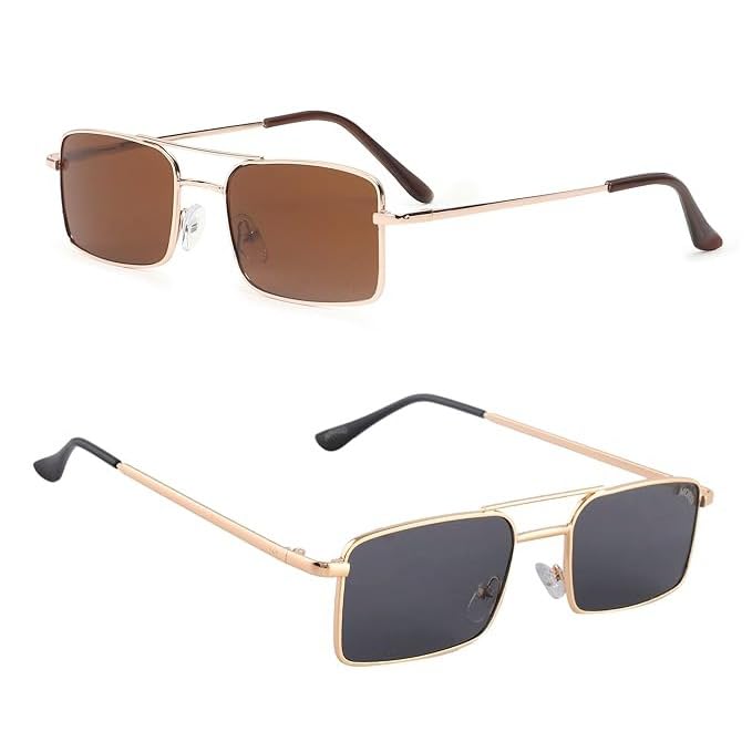 Image of Karan Aujla Classic Retro Frame Vintage Narrow Rectangular Pimp Metal Sunglasses Goggles For Men & Women (silver, black, Gold)