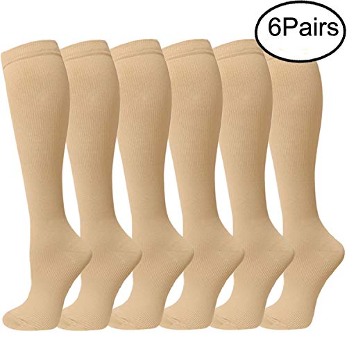SOOVERKI 6 Pairs of Upgraded Knee High Graduated Compression Socks-15mmhg (S/M, Nude)